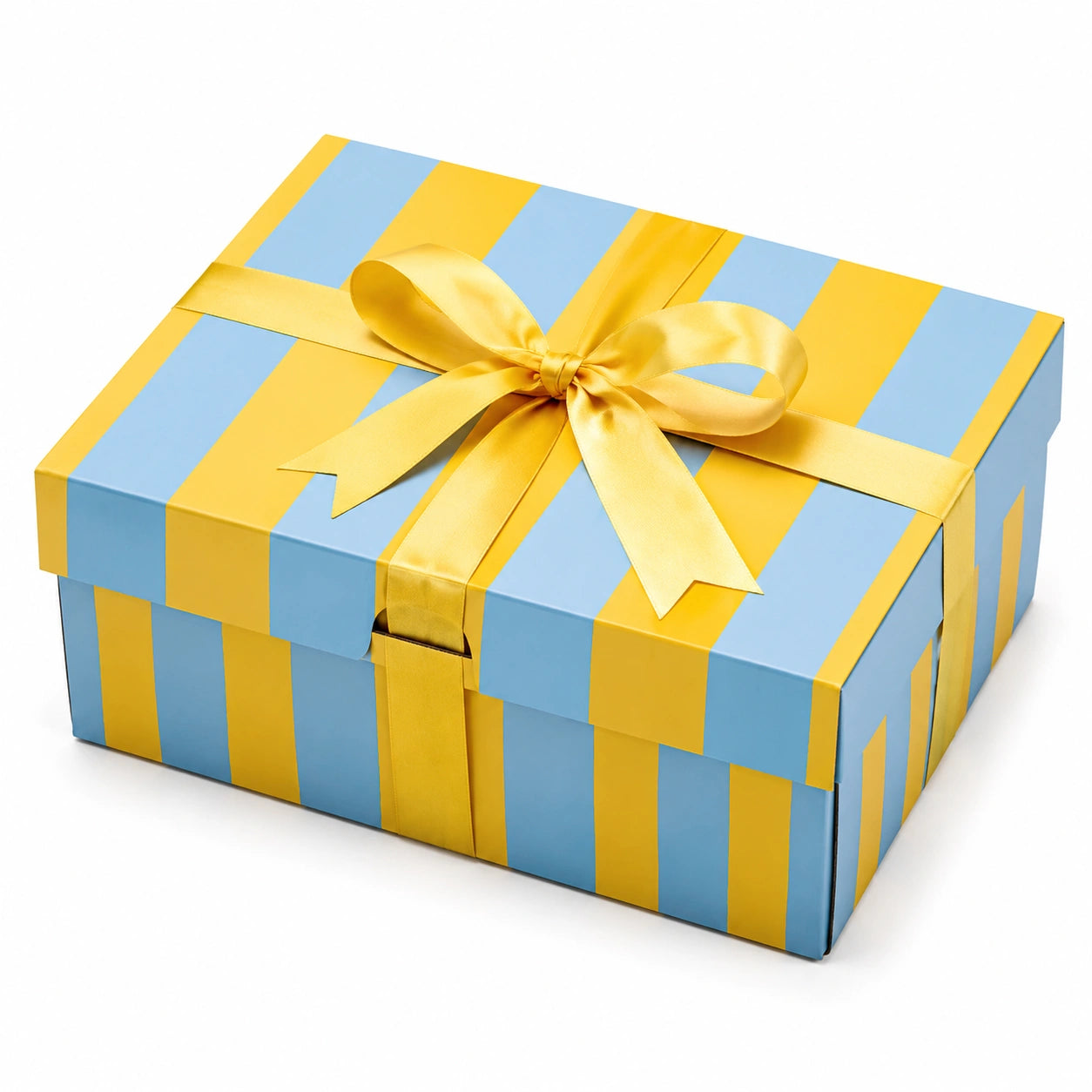 Geschenkbox 30 x 20 x 10 cm aus Karton Blau Gelb mit Schleifenband