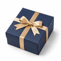 Geschenkbox 20 x 20 x 8 cm aus Karton in Dunkelblau mit goldfarbenem Satinband und Deckel