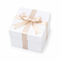 Geschenkbox 20 x 20 x 10 cm aus Karton Weiß Champagner mit Satinschleife quadratisch