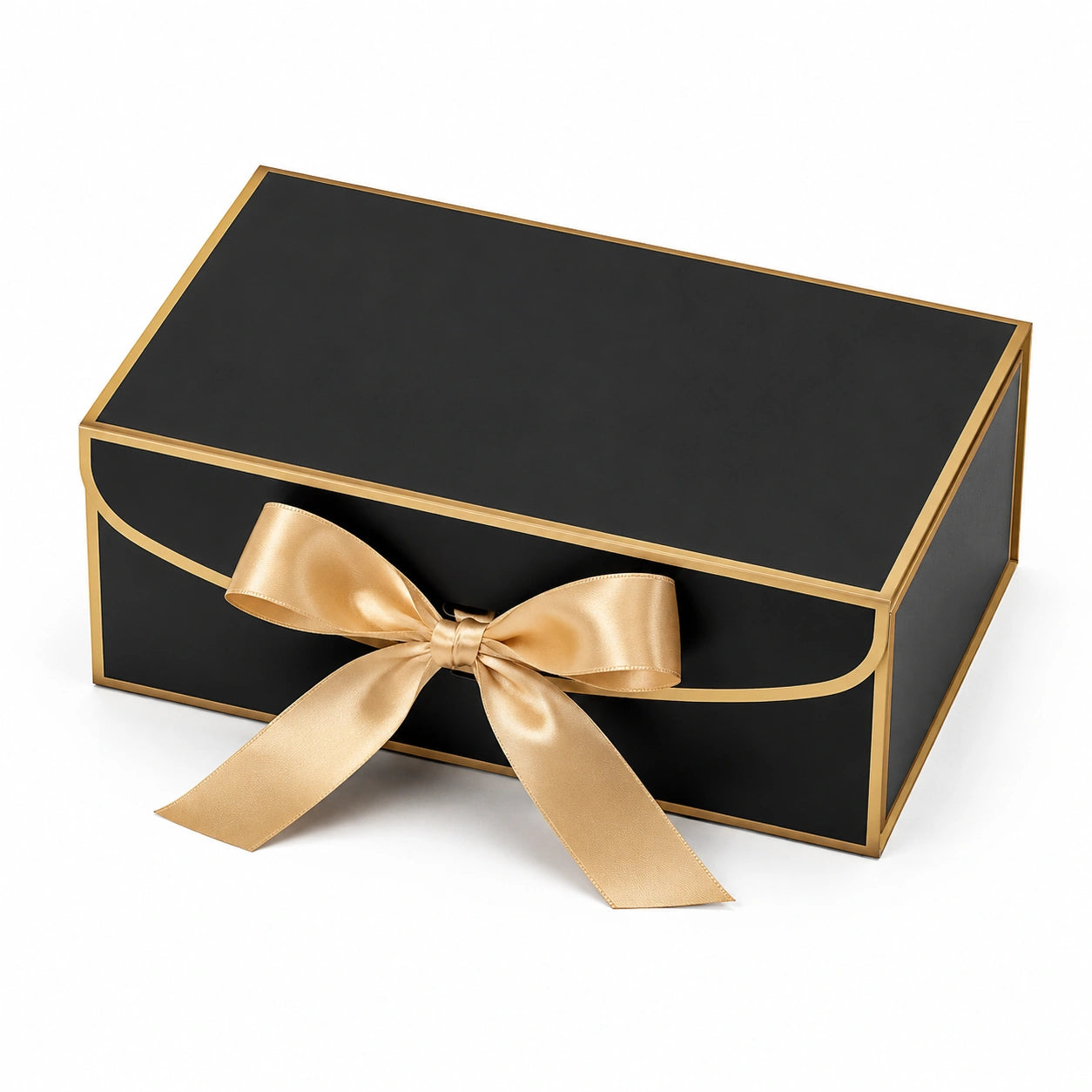Geschenkbox 30 x 20 x 12 cm aus Karton schwarz goldfarben mit Schleife
