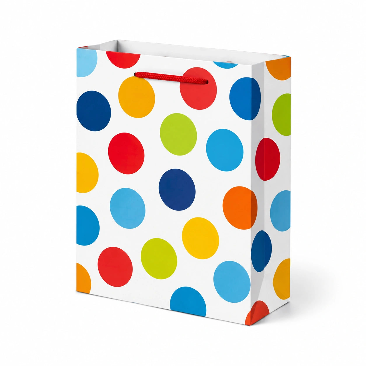 Geschenktüte 26 x 12 x 32 cm Papier Weiß/Bunt gepunktet mit Kordelgriffen