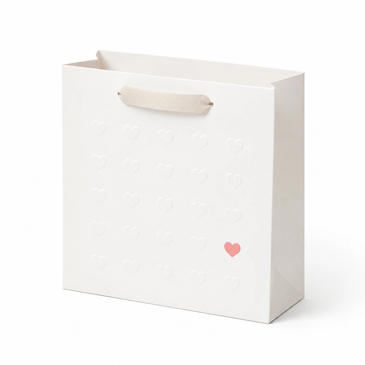 Geschenktüte 23 x 10 x 30 cm Papier Weiß Rosa mit Tragegriff Herzmotiv