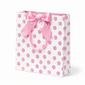 Geschenktüte 26 x 10 x 33 cm aus Papier Weiß Rosa mit Punkte Muster und Schleife