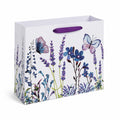 Geschenktüte 26 x 12 x 32 cm aus Papier Weiß Lila mit Blumenmotiv und Kordelgriff
