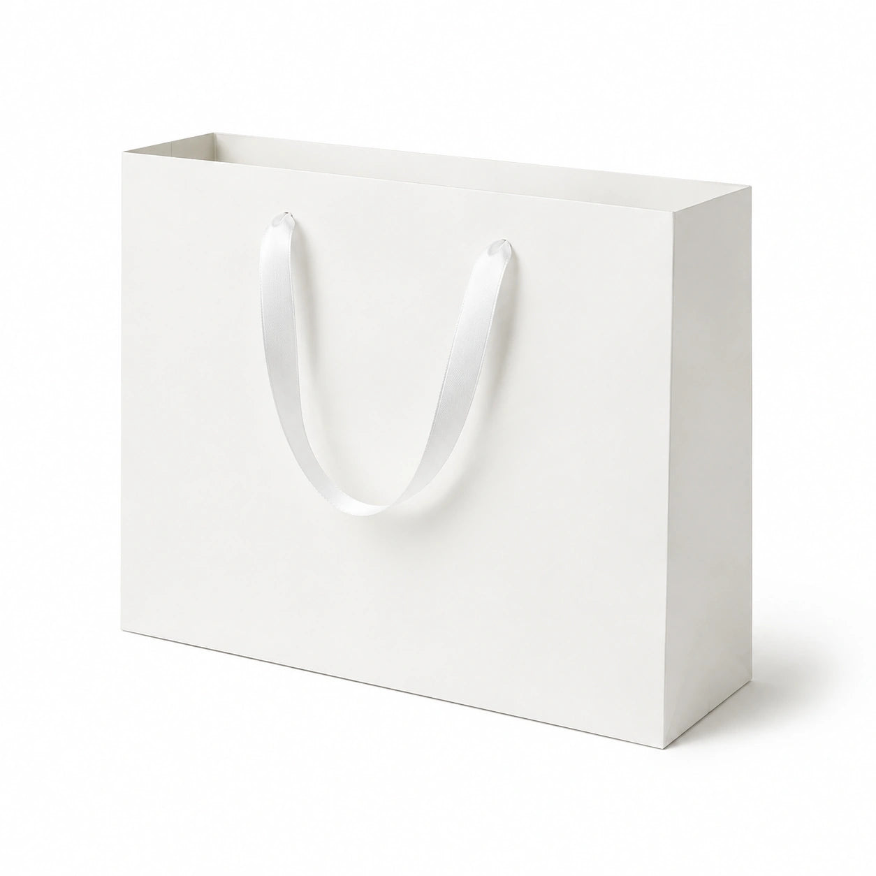 Geschenktüte 30 x 12 x 25 cm aus Papier Weiß mit Satinbandgriffen schlicht