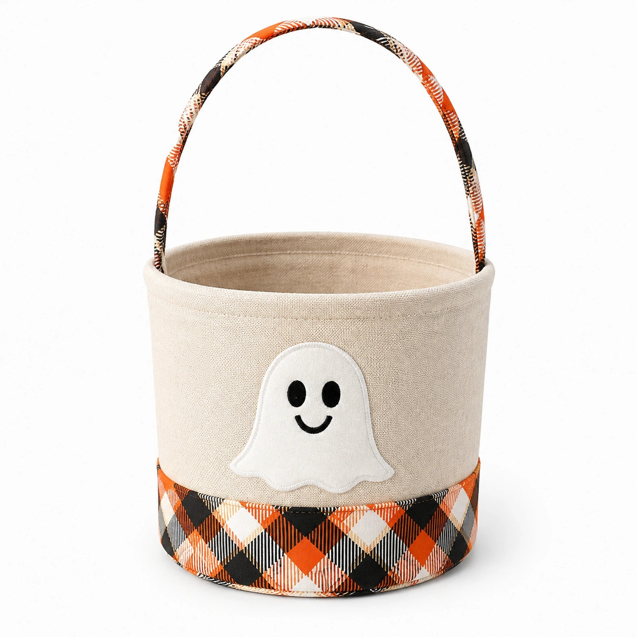 Aufbewahrungskorb 30 cm Durchmesser 25 cm Höhe Baumwolle Beige Orange mit Tragegriff Halloweenstil