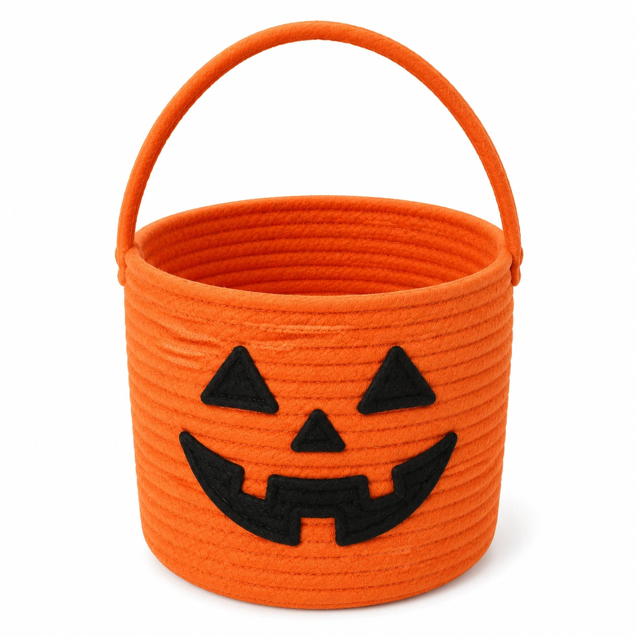 Aufbewahrungskorb 25 cm Baumwollseil Orange mit Tragegriff Kürbisgesicht