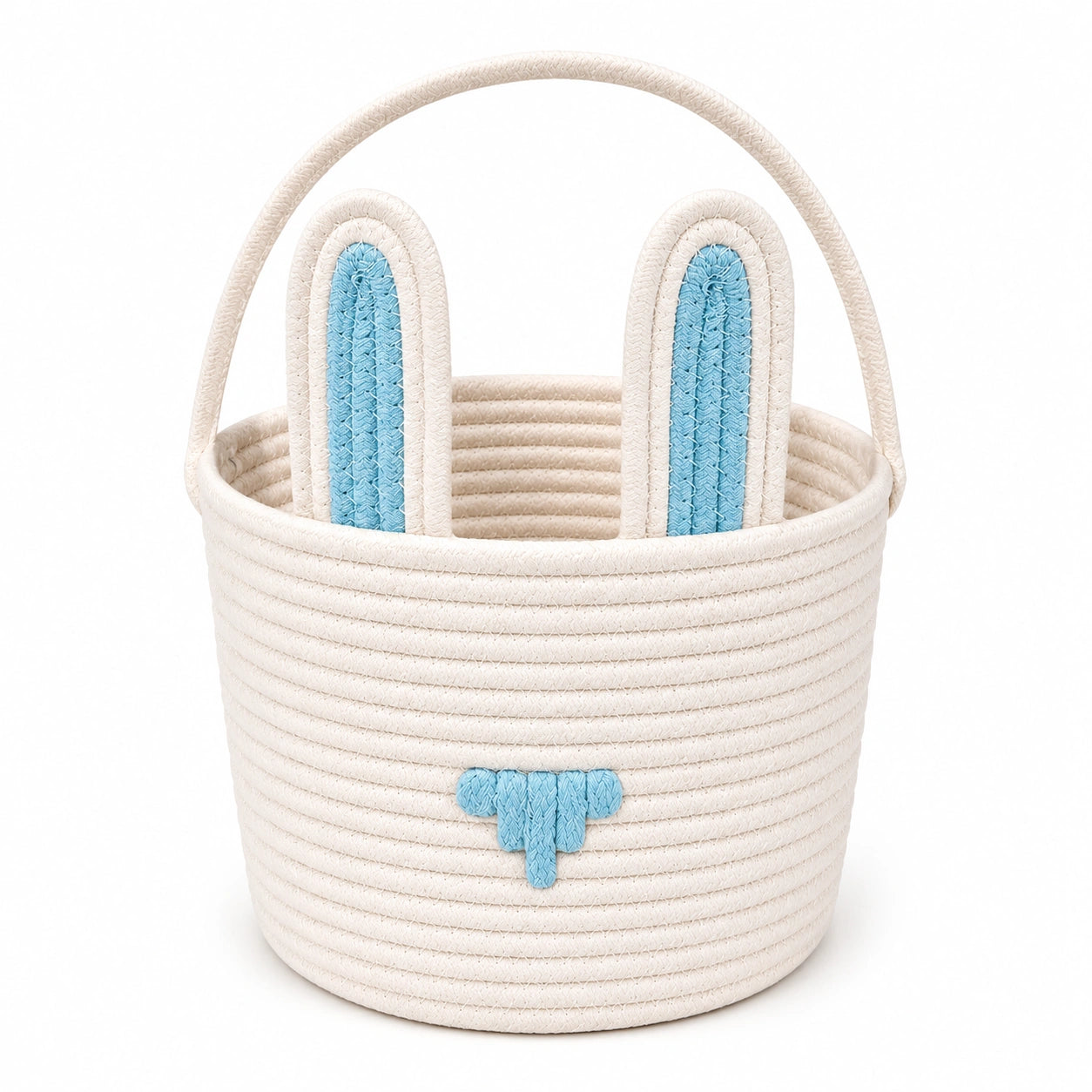 Aufbewahrungskorb 30 cm Textilkordel Cremeblau mit Hasenmotiv und Henkel