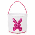 Osterkorb 20 cm Filz Weiß Rosa mit Pailletten Hasenmotiv und Tragegriff