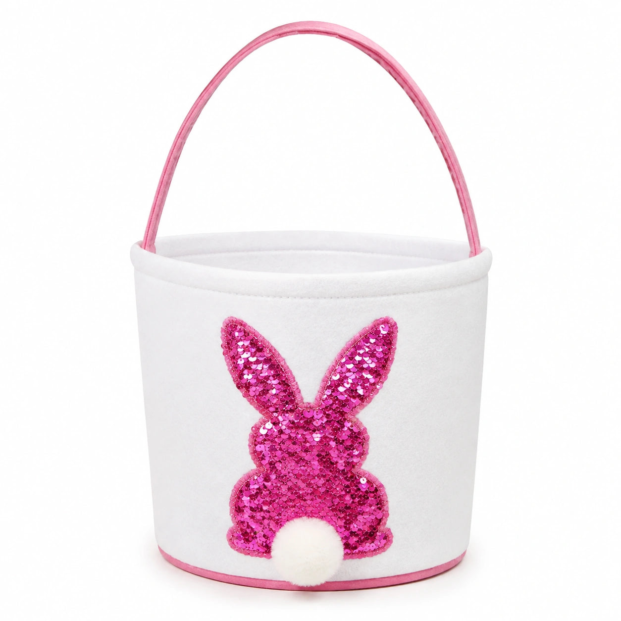 Osterkorb 20 cm Filz Weiß Rosa mit Pailletten Hasenmotiv und Tragegriff