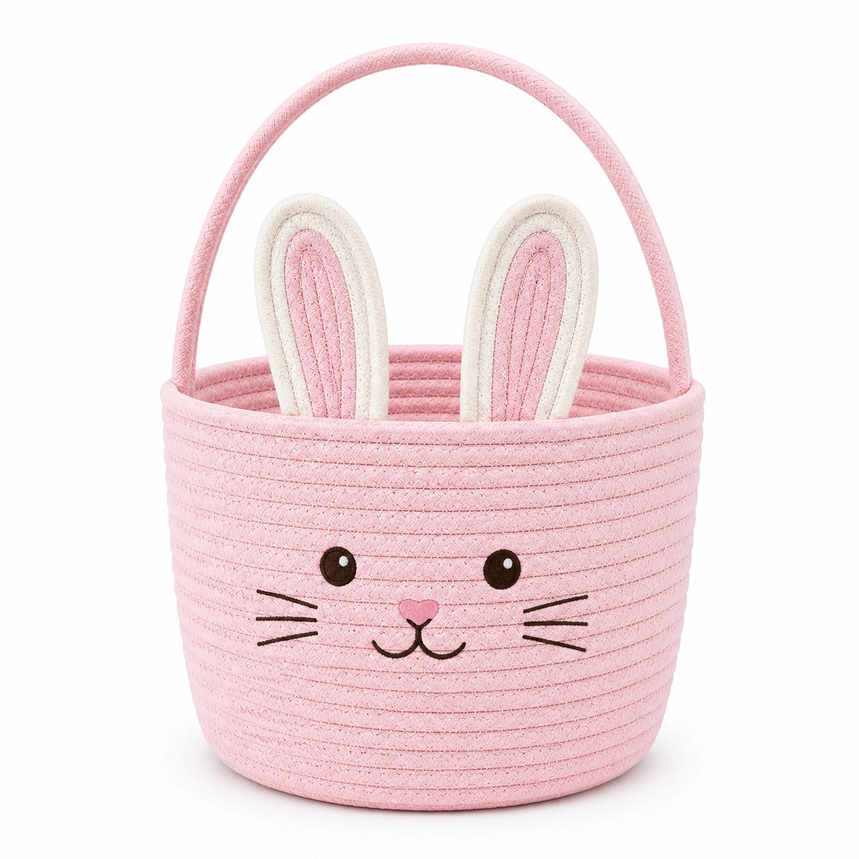Aufbewahrungskorb 25 cm Baumwollseil Rosa mit Hasenmotiv und Tragegriff