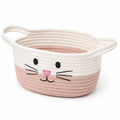 Aufbewahrungskorb 35 x 25 x 20 cm Baumwollseil Rosa Creme Katzenmotiv mit Griffen
