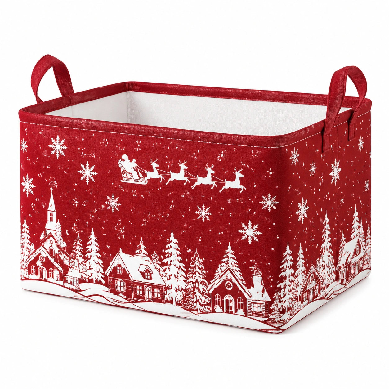 Aufbewahrungskorb 38 x 28 x 28 cm aus Stoff Rot mit Wintermotiv faltbar