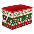 Aufbewahrungskorb 40 x 30 x 25 cm aus Textil Rot Grün mit Weihnachtsmotiv und Seilgriffen