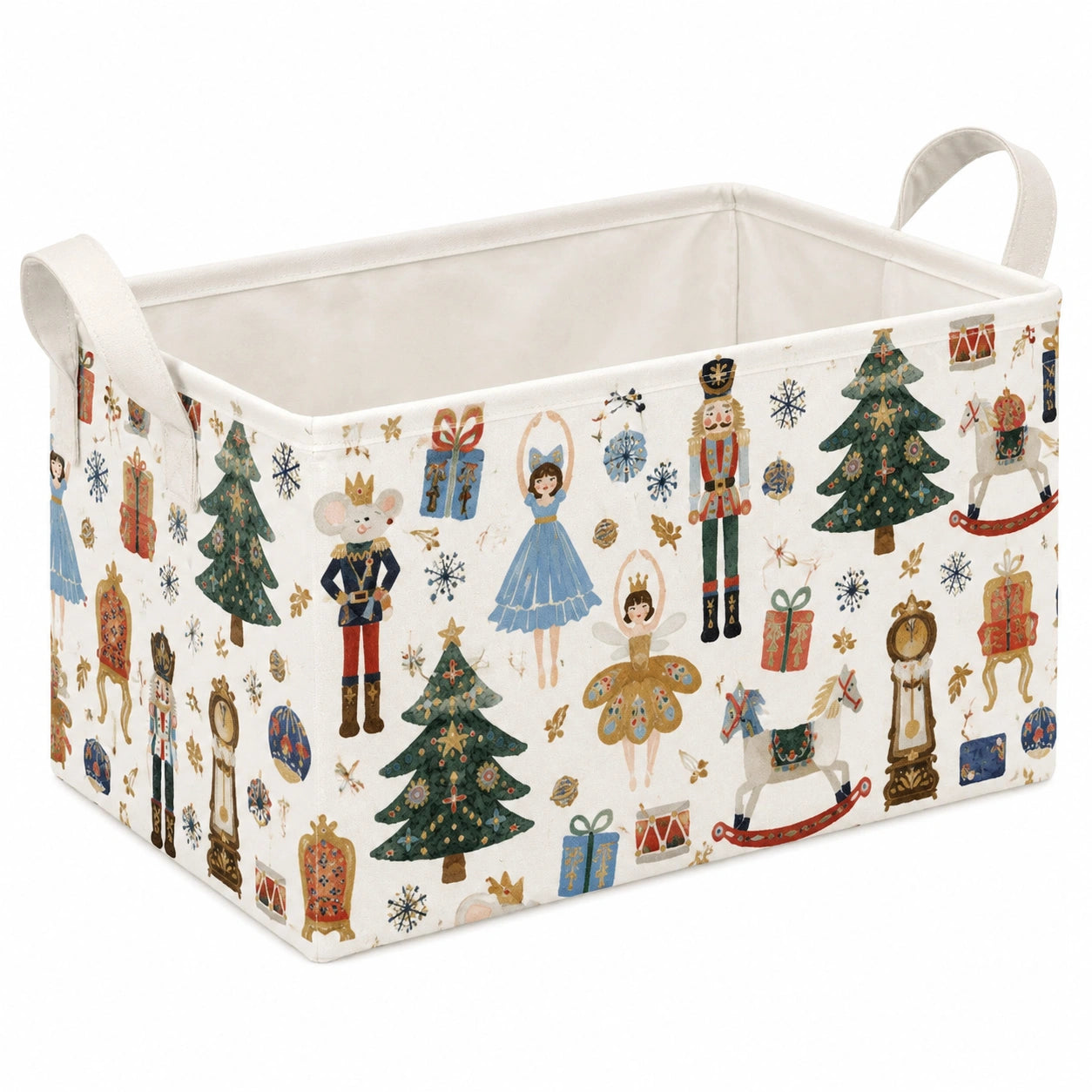 Aufbewahrungskorb 40 x 30 x 30 cm Stoff Creme mit Weihnachtsmotiven faltbar