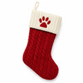 Weihnachtsstrumpf 45 cm aus Strick in Rot Creme mit Pfotenmotiv und Aufhängeschlaufe
