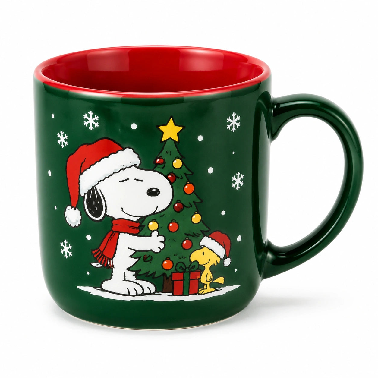Keramiktasse 0.35 L Grün Rot mit Weihnachtsmotiv und Henkel