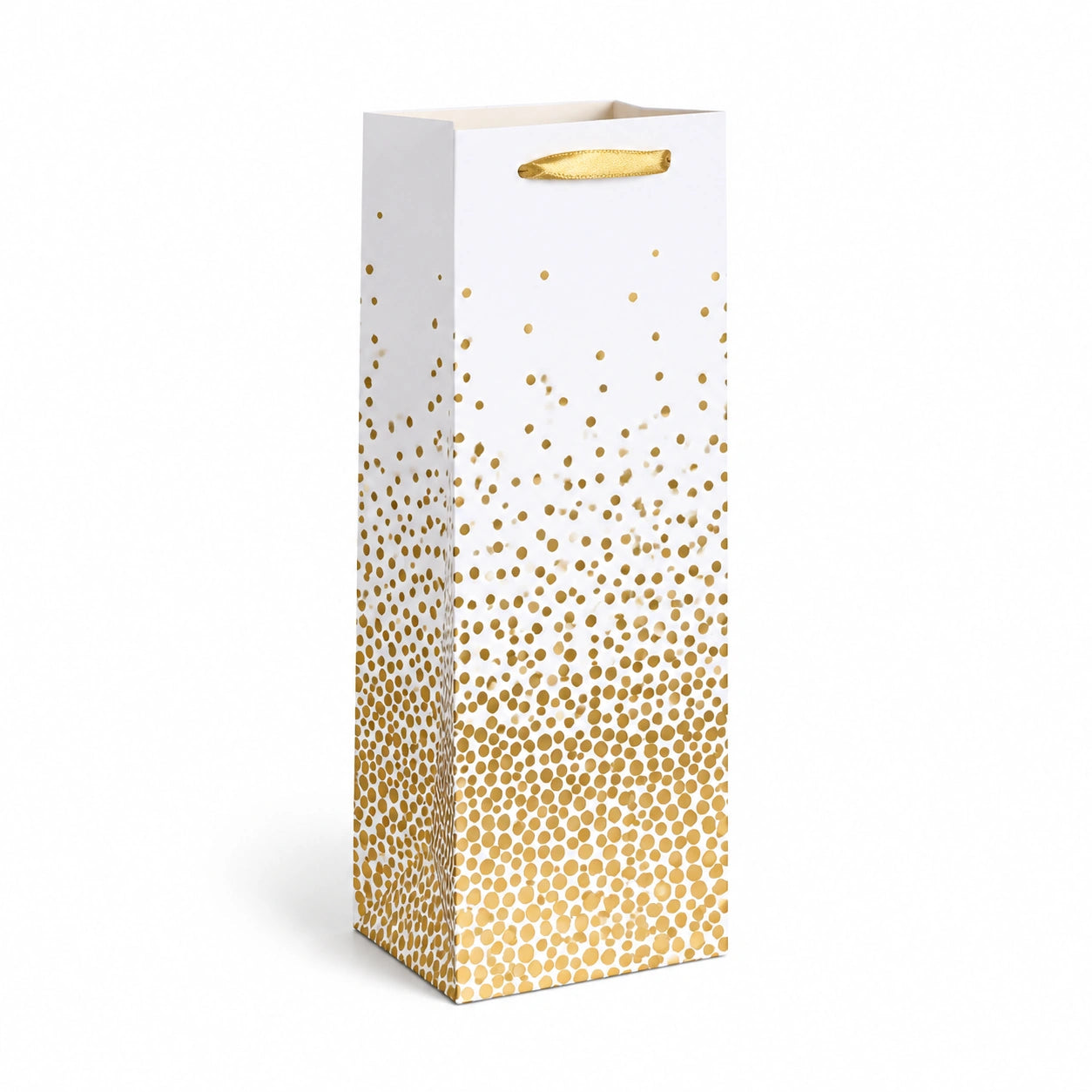 Geschenktüte 12 x 9 x 36 cm aus Papier Weiß Gold mit Textilgriff Punktmuster