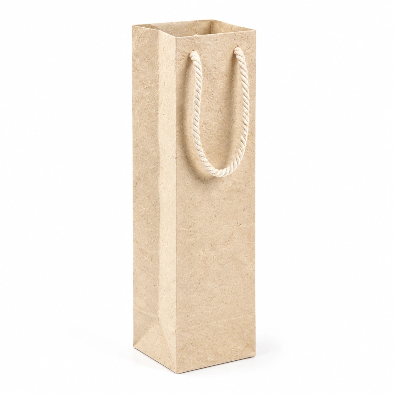 Geschenktüte 12x10x36 cm aus Papier in Beige für Flaschen mit Kordelgriffen
