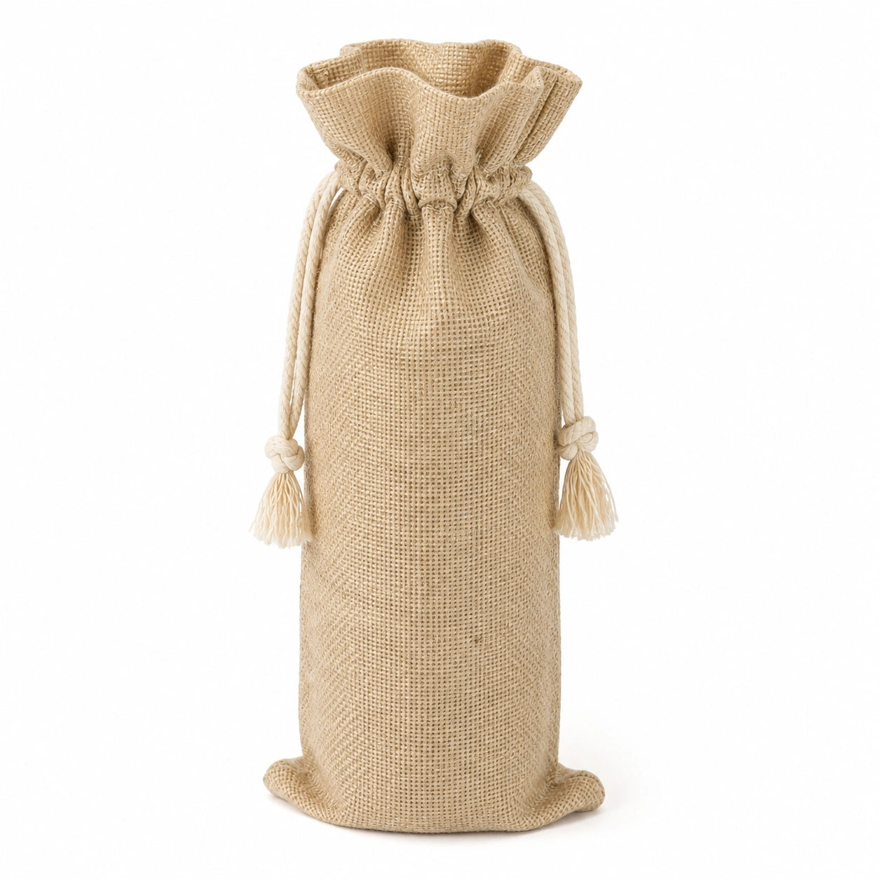 Flaschentasche 12 x 12 x 35 cm aus Jute in Beige mit Kordelzug