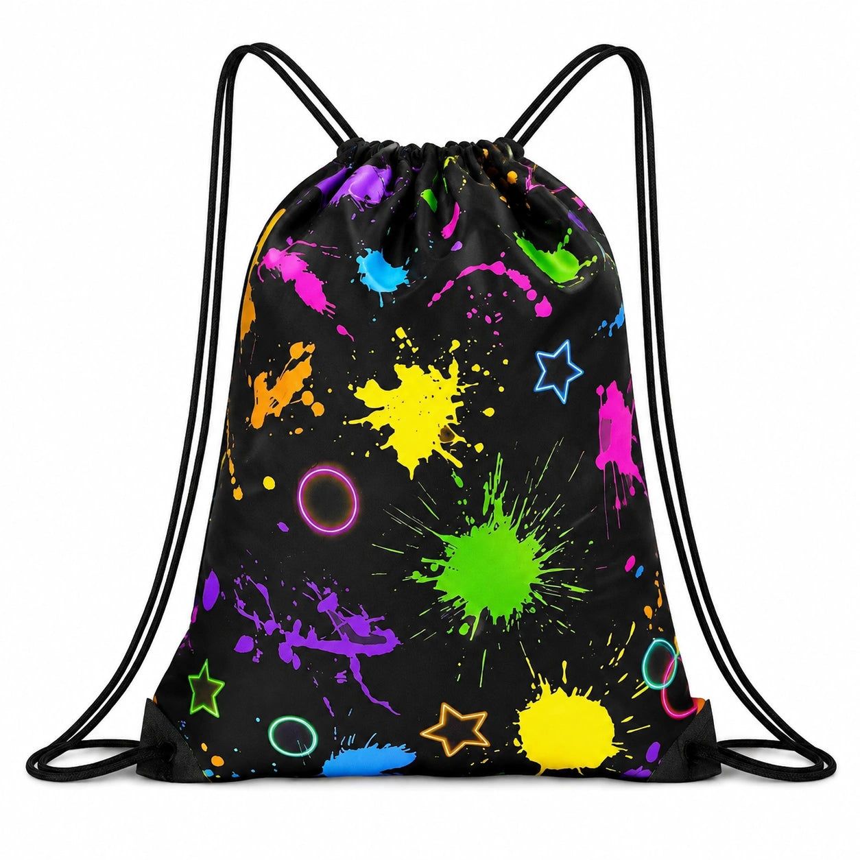 Turnbeutel 34 x 42 cm aus Polyester Schwarz bunt mit Kordelzug im Graffiti Stil